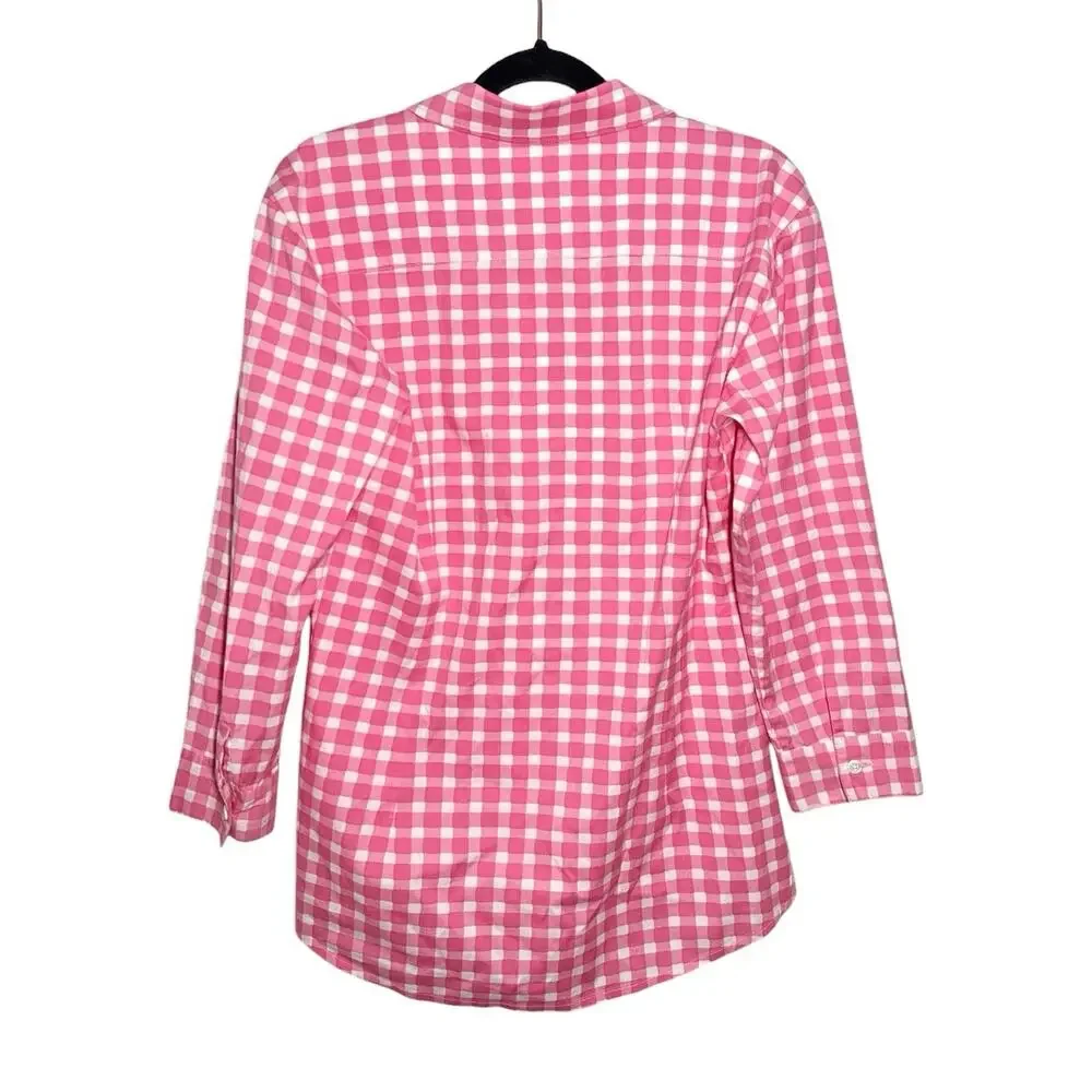 Samantha Sung Pink White Gingham Check Preppy Spring Summer Button Up Shirt - 4